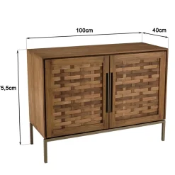 Buffet en bois de teck recyclé, 2 portes texturées