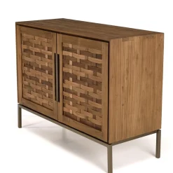 Buffet en bois de teck recyclé, 2 portes texturées