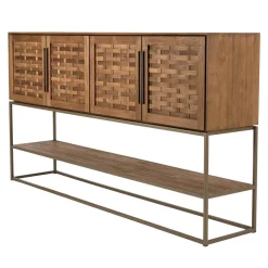 Buffet en bois de teck recyclé 4 portes en tissage de bambou