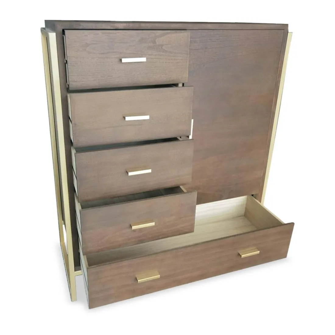 Buffet haut 5 tiroirs et 1 porte L90cm Bois Marron et Métal Or