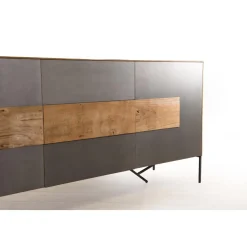 Buffet MADISON 2 Portes 3 Tiroirs Bois Teck Recyclé Façade Métal Et Pieds Métal