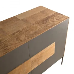 Buffet MADISON 2 Portes 3 Tiroirs Bois Teck Recyclé Façade Métal Et Pieds Métal