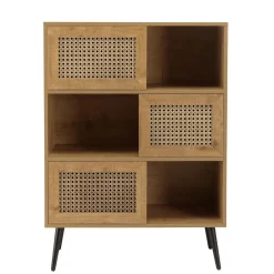 Buffet marron 3 niches 3 portes effet cannage pieds métal CHARLIE