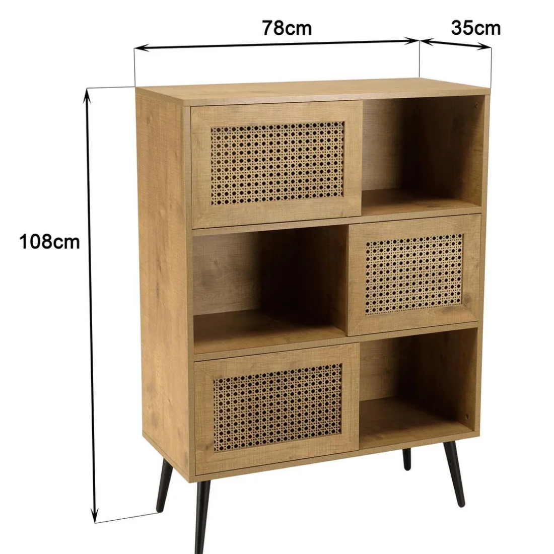 Buffet marron 3 niches 3 portes effet cannage pieds métal CHARLIE