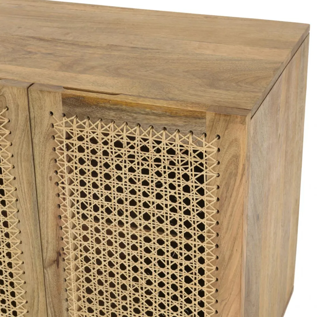 Buffet marron 5 portes bois de manguier et cannage naturel ISA