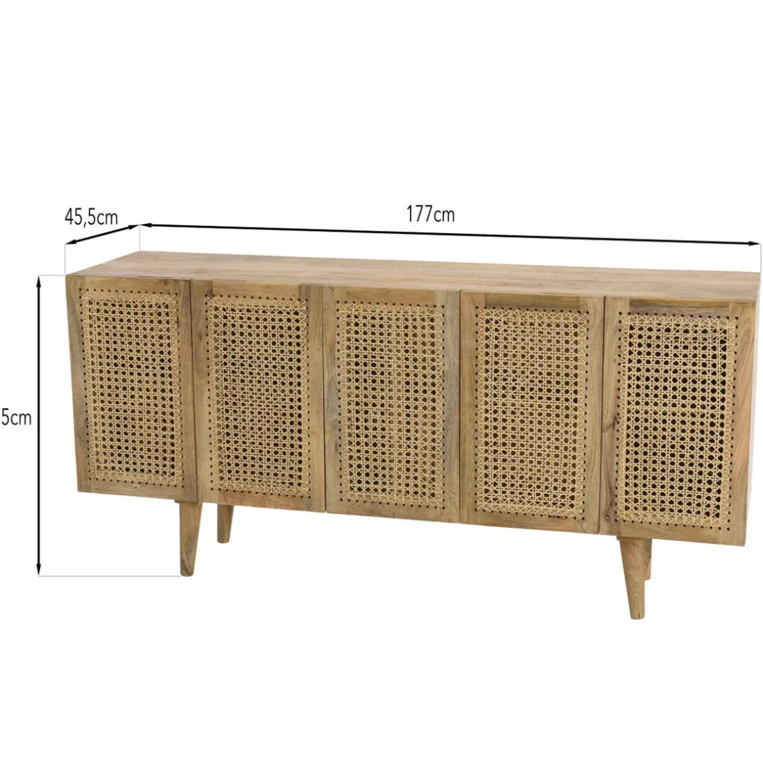Buffet marron 5 portes bois de manguier et cannage naturel ISA