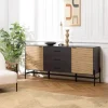 Buffet marron et noir 3 tiroirs 2 portes Pin pieds métal noir