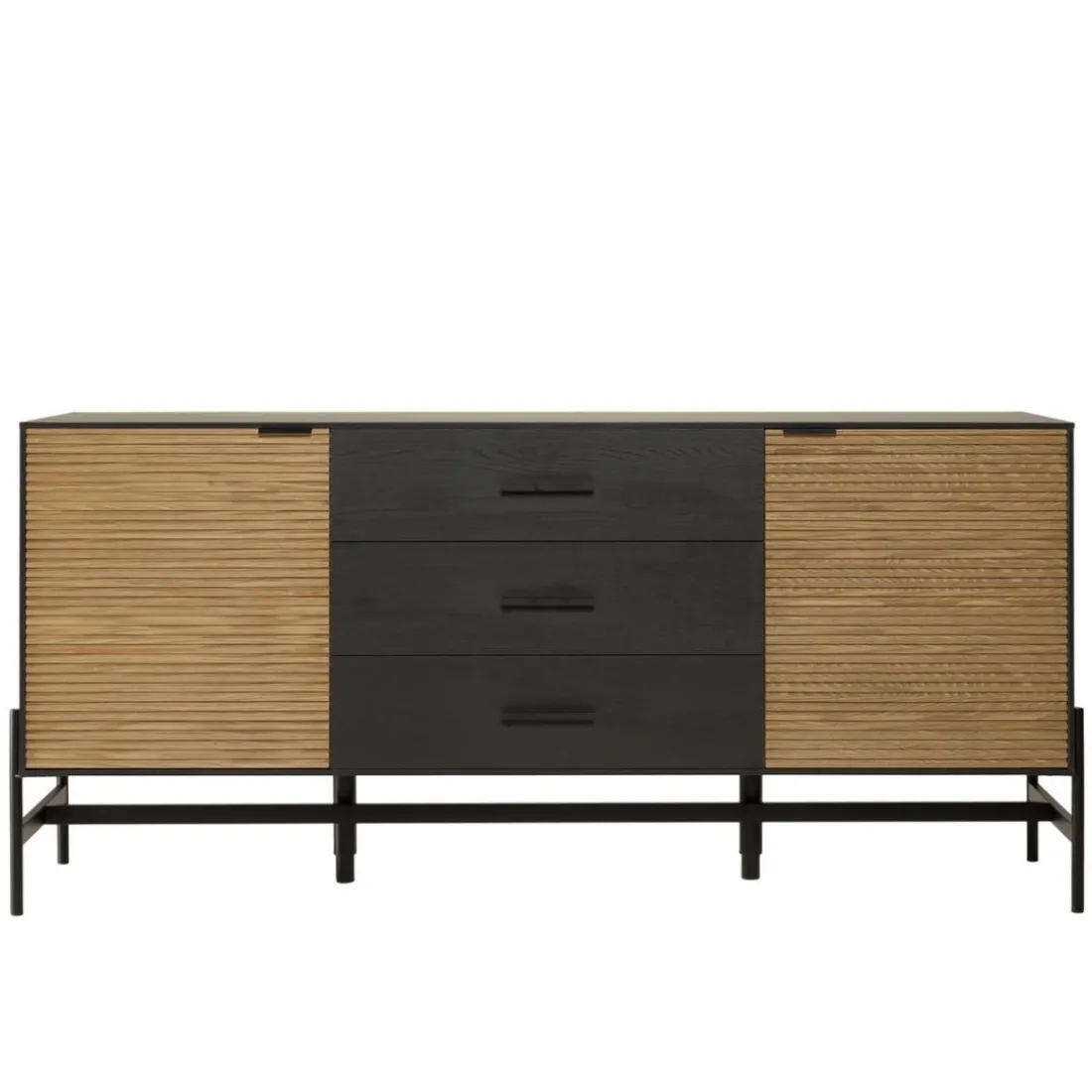 Buffet marron et noir 3 tiroirs 2 portes Pin pieds métal noir