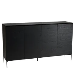 Buffet noir 4 portes 6 étagères pieds métal noir MAXENDRE