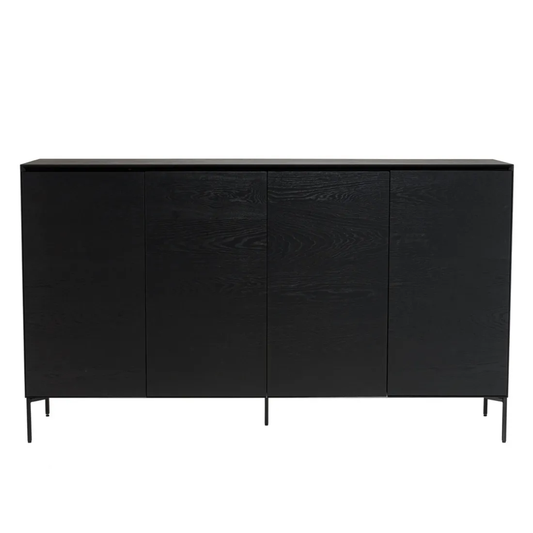 Buffet noir 4 portes 6 étagères pieds métal noir MAXENDRE