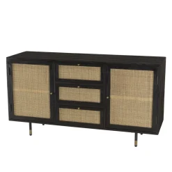 Buffet Noir 2 Portes Coulissantes 1 Porte Abattante Cannage YANIS