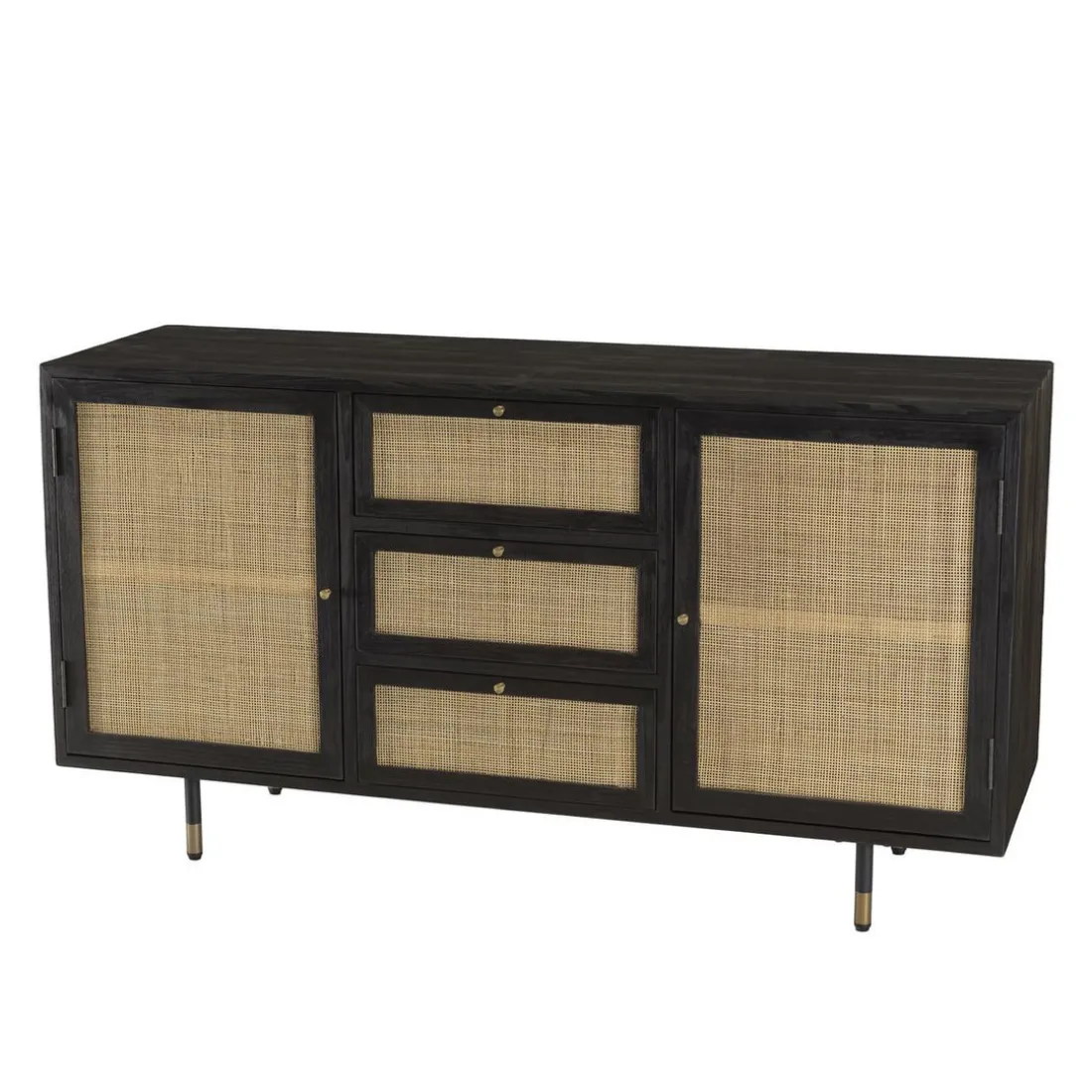 Buffet Noir 2 Portes Coulissantes 1 Porte Abattante Cannage YANIS