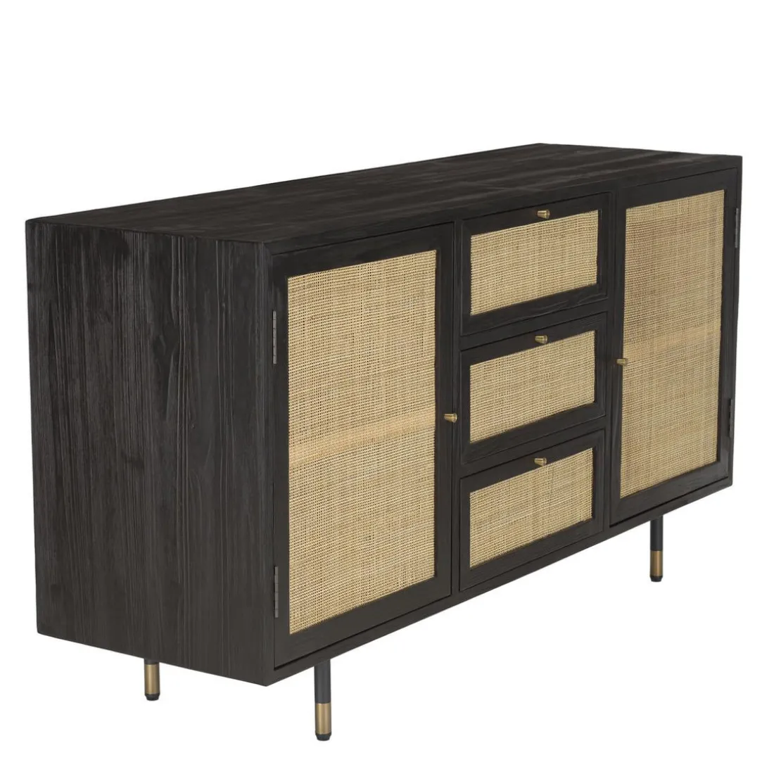 Buffet Noir 2 Portes Coulissantes 1 Porte Abattante Cannage YANIS