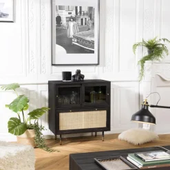 Buffet Noir 3 Tiroirs 2 Portes Cannage YANIS