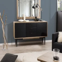 Buffet PALOMA Marron 3 Tiroirs 2 Portes Bois Et Métal