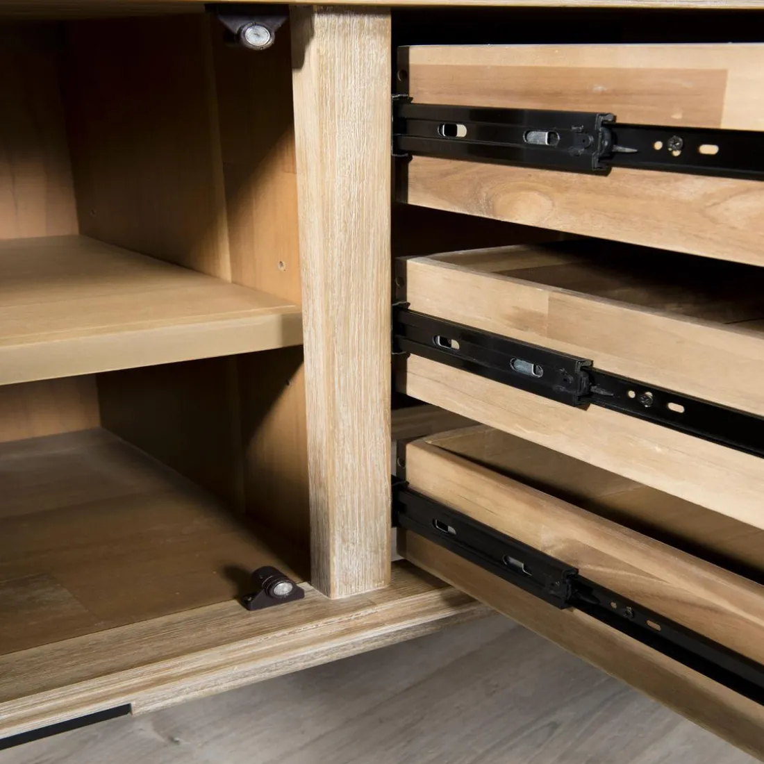Buffet PALOMA Marron 3 Tiroirs 2 Portes Bois Et Métal