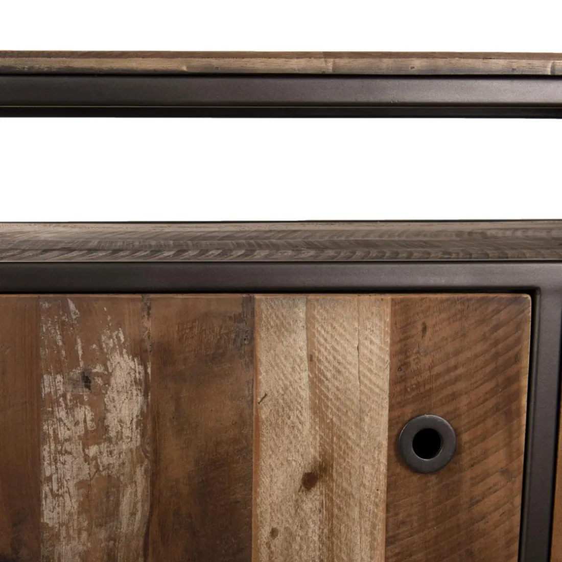 Buffet SIXTINE 3 Portes Et 1 Étagère Bois Teck Recyclé Acacia Mahogany Et Métal