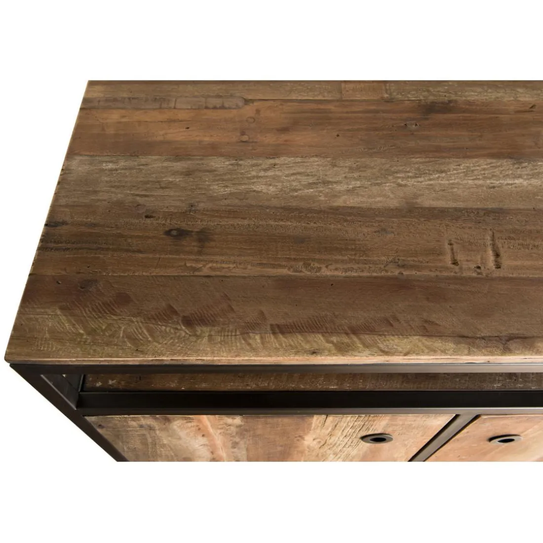 Buffet SIXTINE 2 Portes Et 1 Étagère Bois Teck Recyclé Acacia Mahogany Et Métal