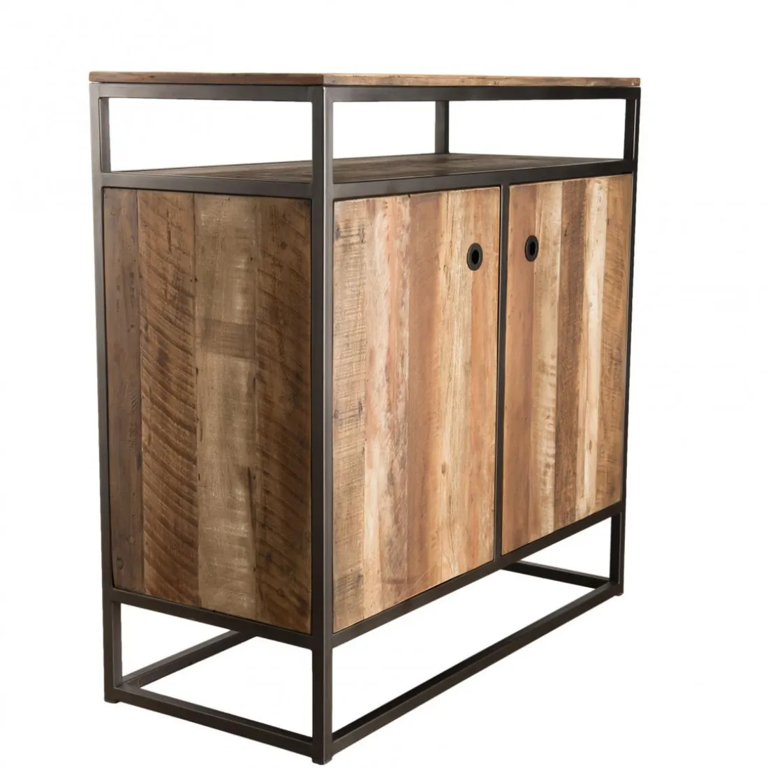 Buffet SIXTINE 2 Portes Et 1 Étagère Bois Teck Recyclé Acacia Mahogany Et Métal