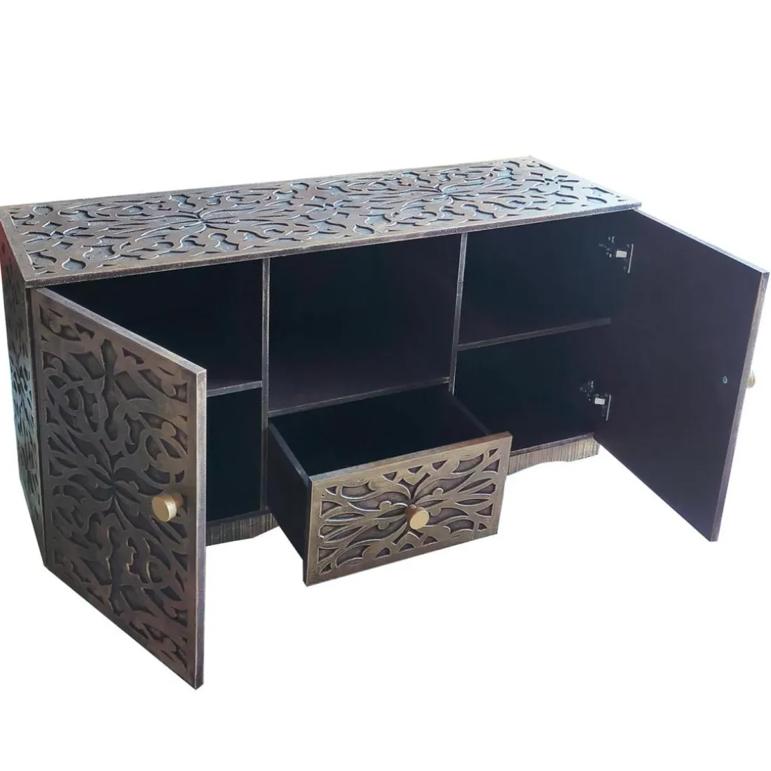 Buffet style oriental avec moulures Portofino Bois Marron et Or