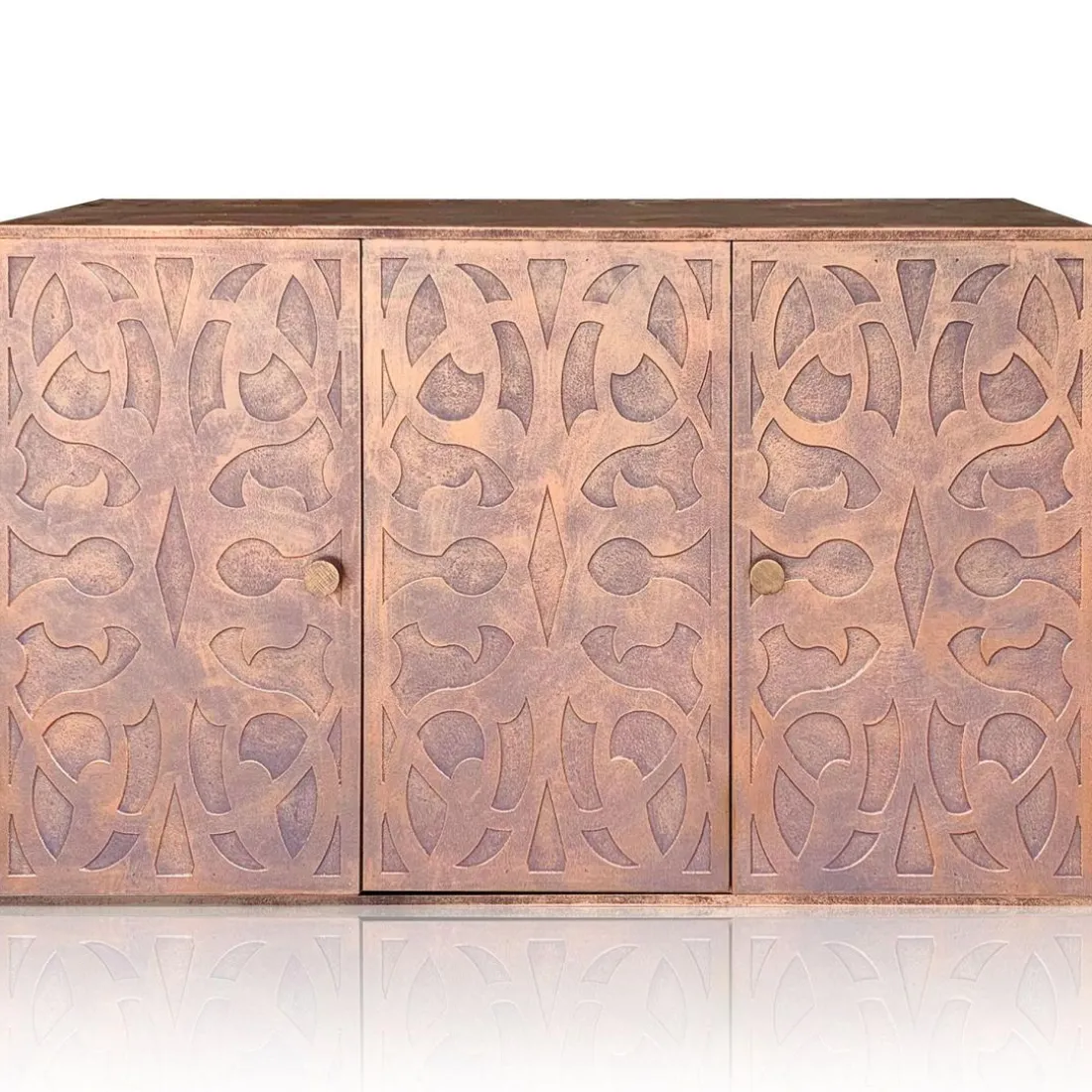 Buffet style oriental en bois sculpté Malago Cuivre patiné
