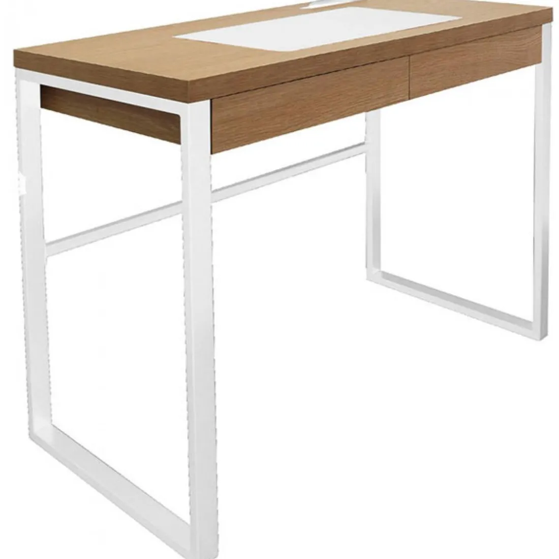 Bureau à 2 Tiroirs en Bois Marron et Métal Blanc LUCIUS