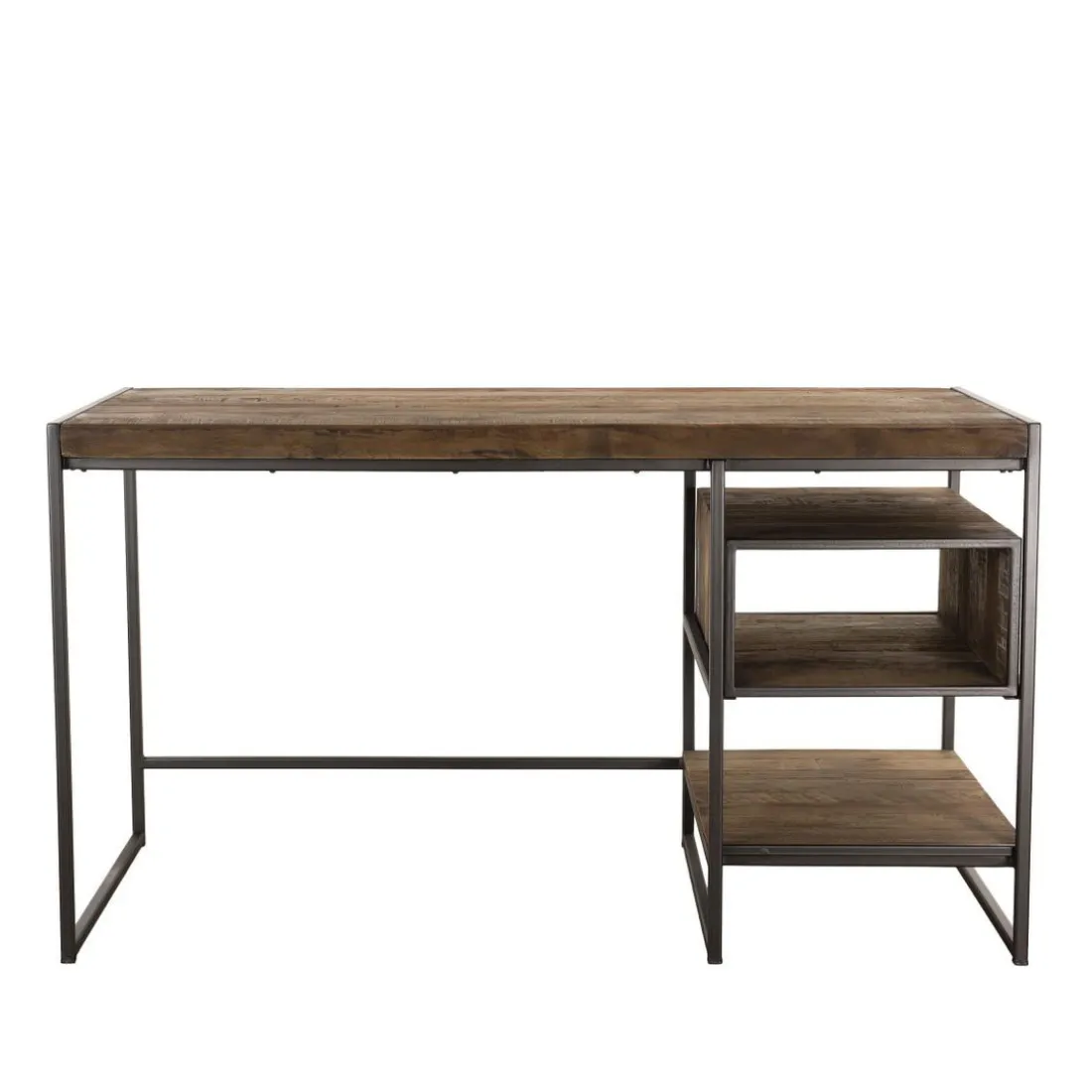 Bureau 1 Niche Et 1 Tablette Bois Teck Recyclé Acacia Mahogany Et Métal