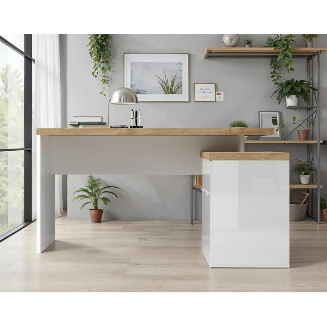Bureau 2 portes 1 tiroir poigné en métal EASY