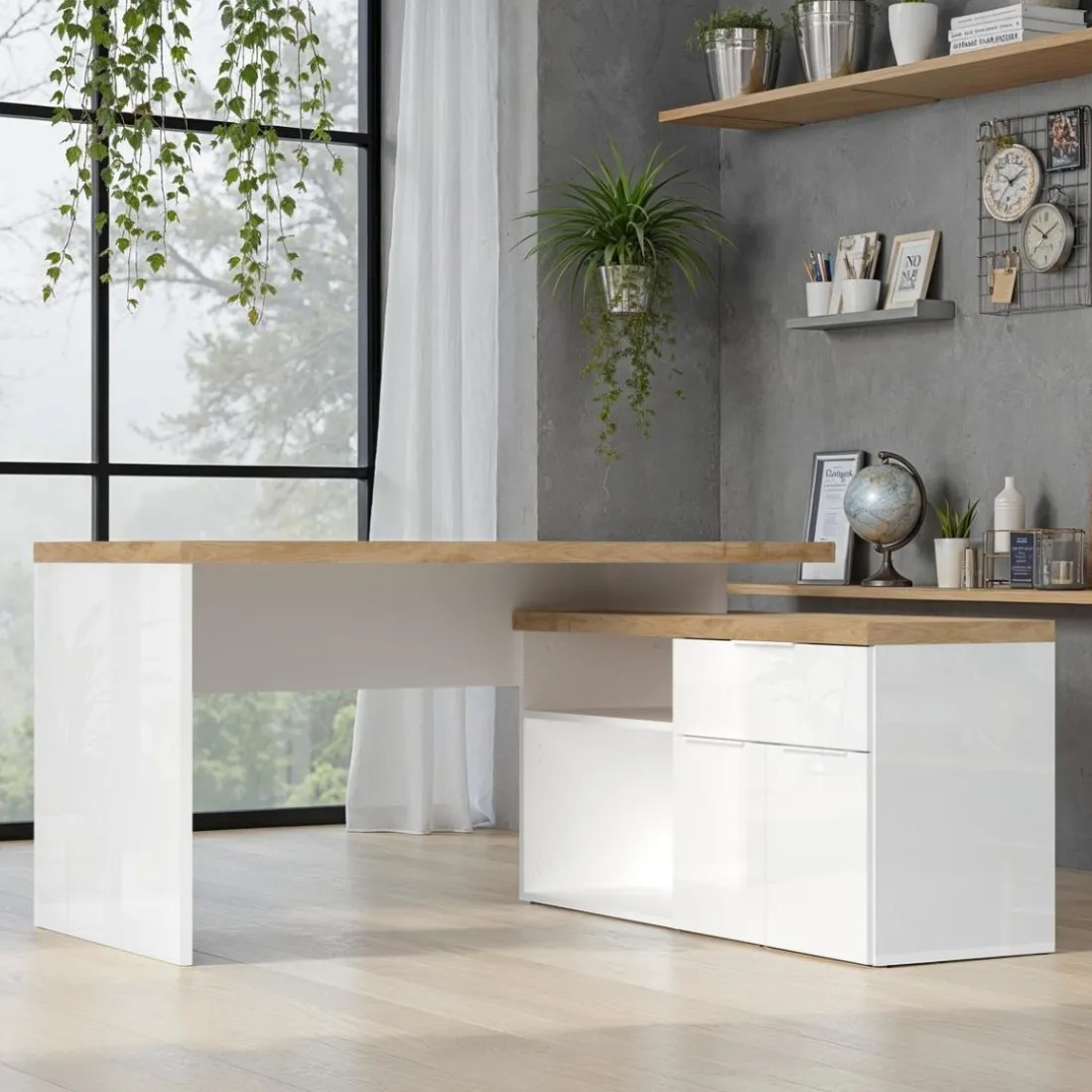 Bureau 2 portes 1 tiroir poigné en métal EASY