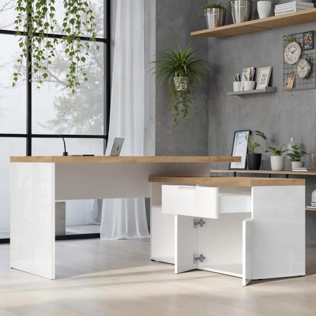 Bureau 2 portes 1 tiroir poigné en métal EASY