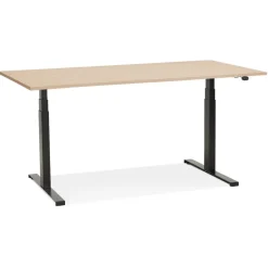 Bureau assis debout électrique 'TRONIK' noir avec plateau en bois finition naturelle