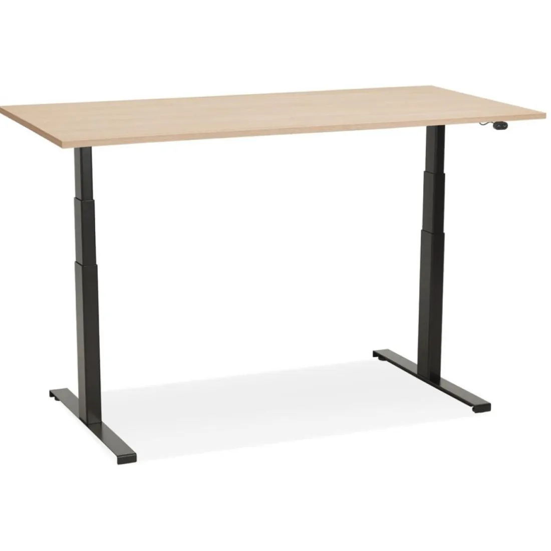 Bureau assis debout électrique 'TRONIK' noir avec plateau en bois finition naturelle