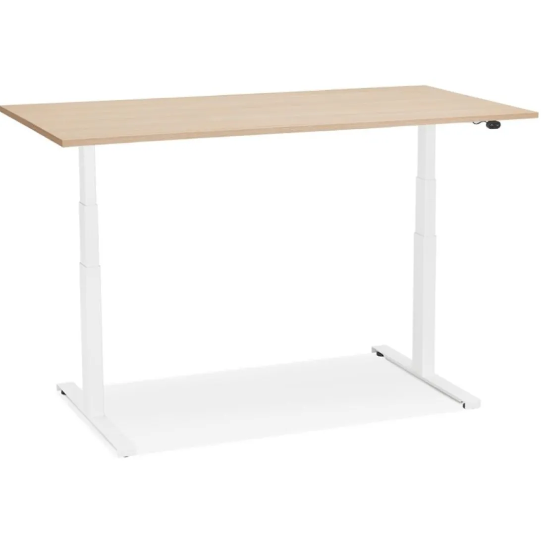 Bureau assis debout électrique 'TRONIK' blanc avec plateau en bois finition naturelle