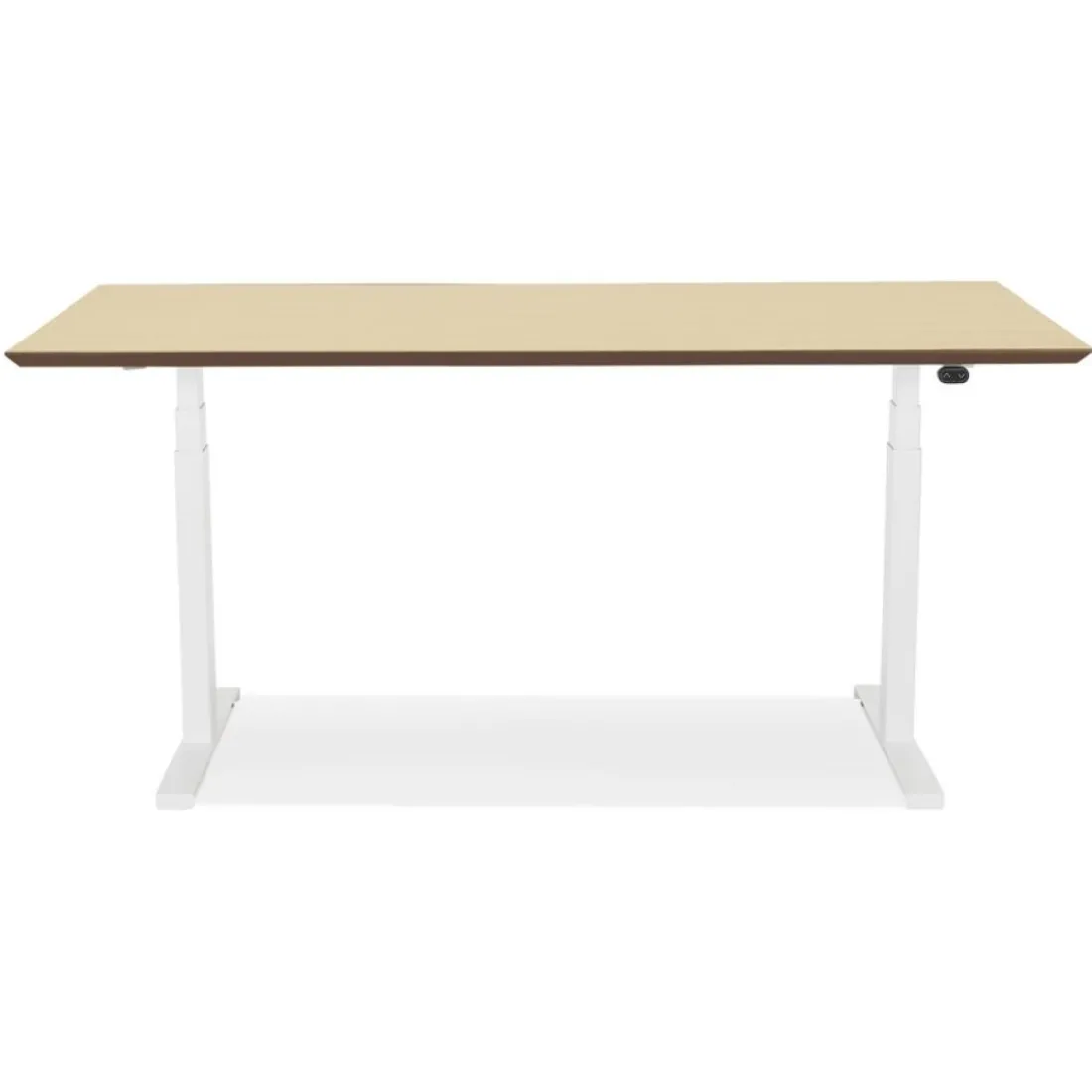 Bureau assis-debout électrique 'BIONIK'avec plateau en bois finition naturelle et pied en métal blanc