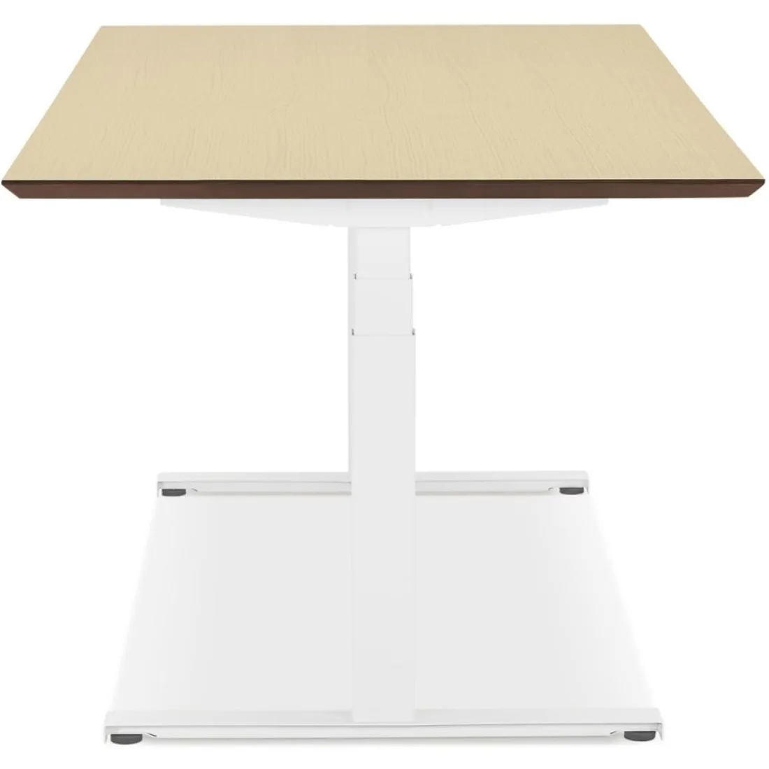 Bureau assis-debout électrique 'BIONIK'avec plateau en bois finition naturelle et pied en métal blanc
