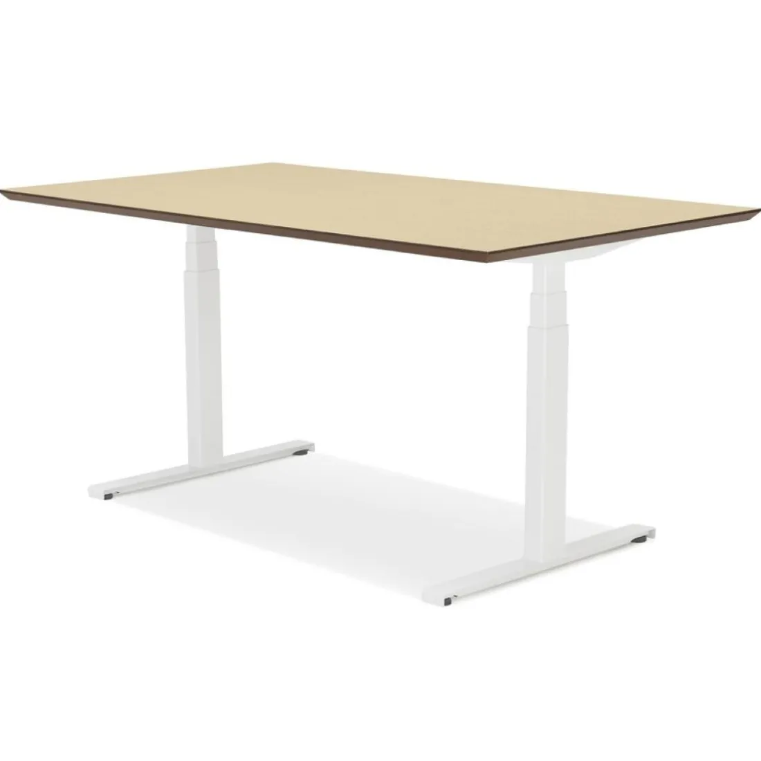 Bureau assis-debout électrique 'BIONIK'avec plateau en bois finition naturelle et pied en métal blanc