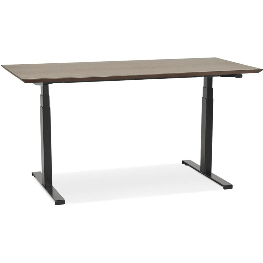 Bureau assis-debout électrique 'BIONIK'avec plateau en bois finition Noyer et pied en métal noir