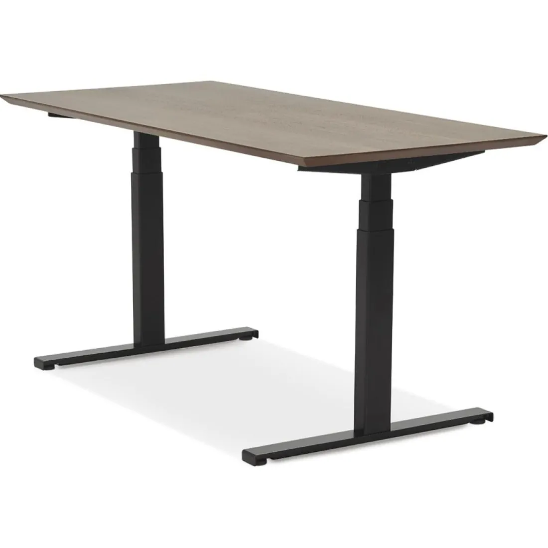 Bureau assis-debout électrique 'BIONIK'avec plateau en bois finition Noyer et pied en métal noir