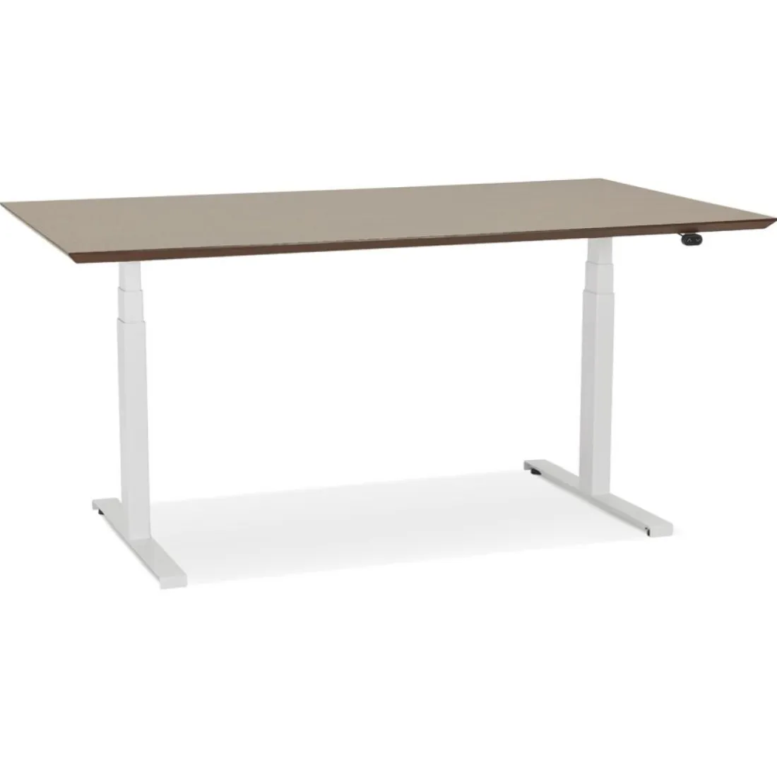 Bureau assis-debout électrique 'BIONIK'avec plateau en bois finition Noyer et pied en métal blanc