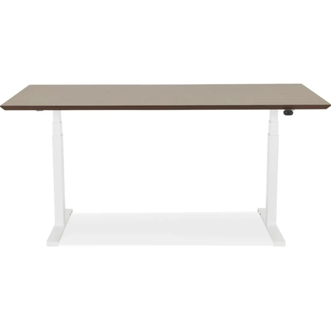 Bureau assis-debout électrique 'BIONIK'avec plateau en bois finition Noyer et pied en métal blanc