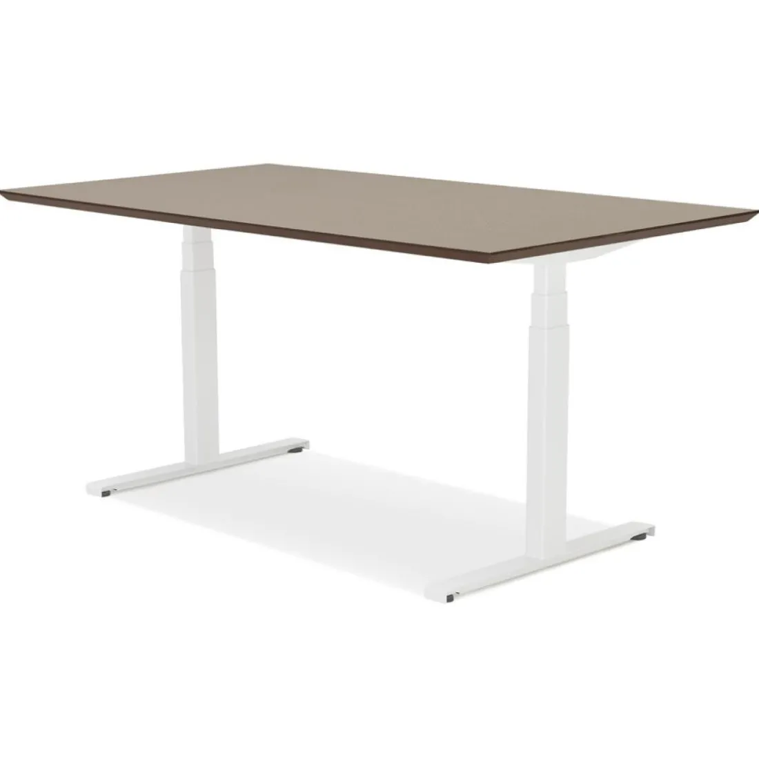 Bureau assis-debout électrique 'BIONIK'avec plateau en bois finition Noyer et pied en métal blanc