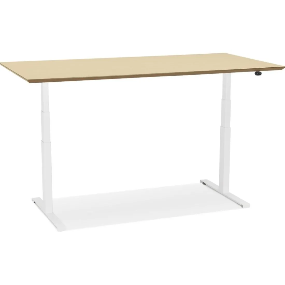 Bureau assis-debout électrique 'BIONIK'avec plateau en bois finition naturelle et pied en métal blanc