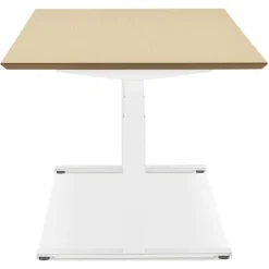 Bureau assis-debout électrique 'BIONIK'avec plateau en bois finition naturelle et pied en métal blanc