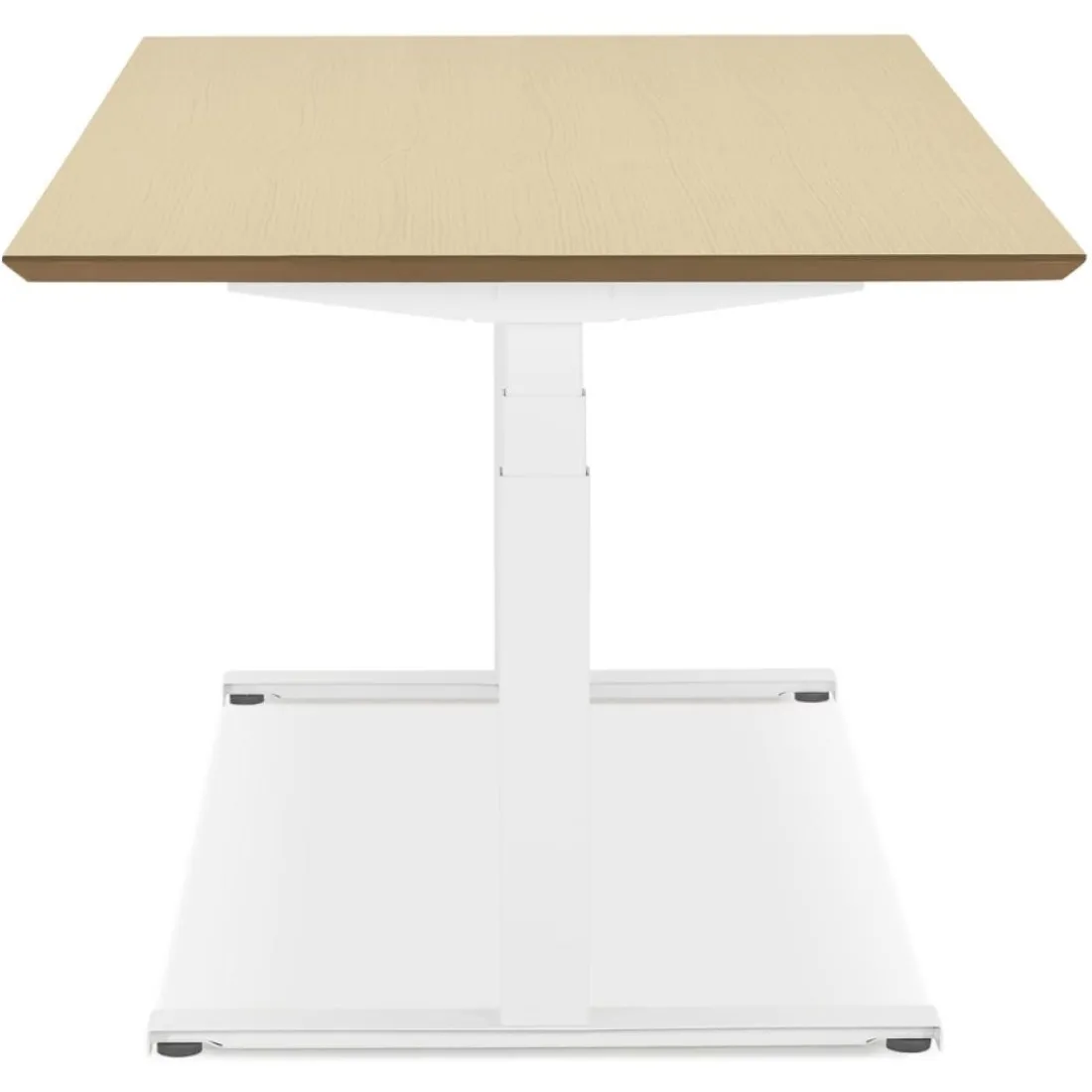 Bureau assis-debout électrique 'BIONIK'avec plateau en bois finition naturelle et pied en métal blanc