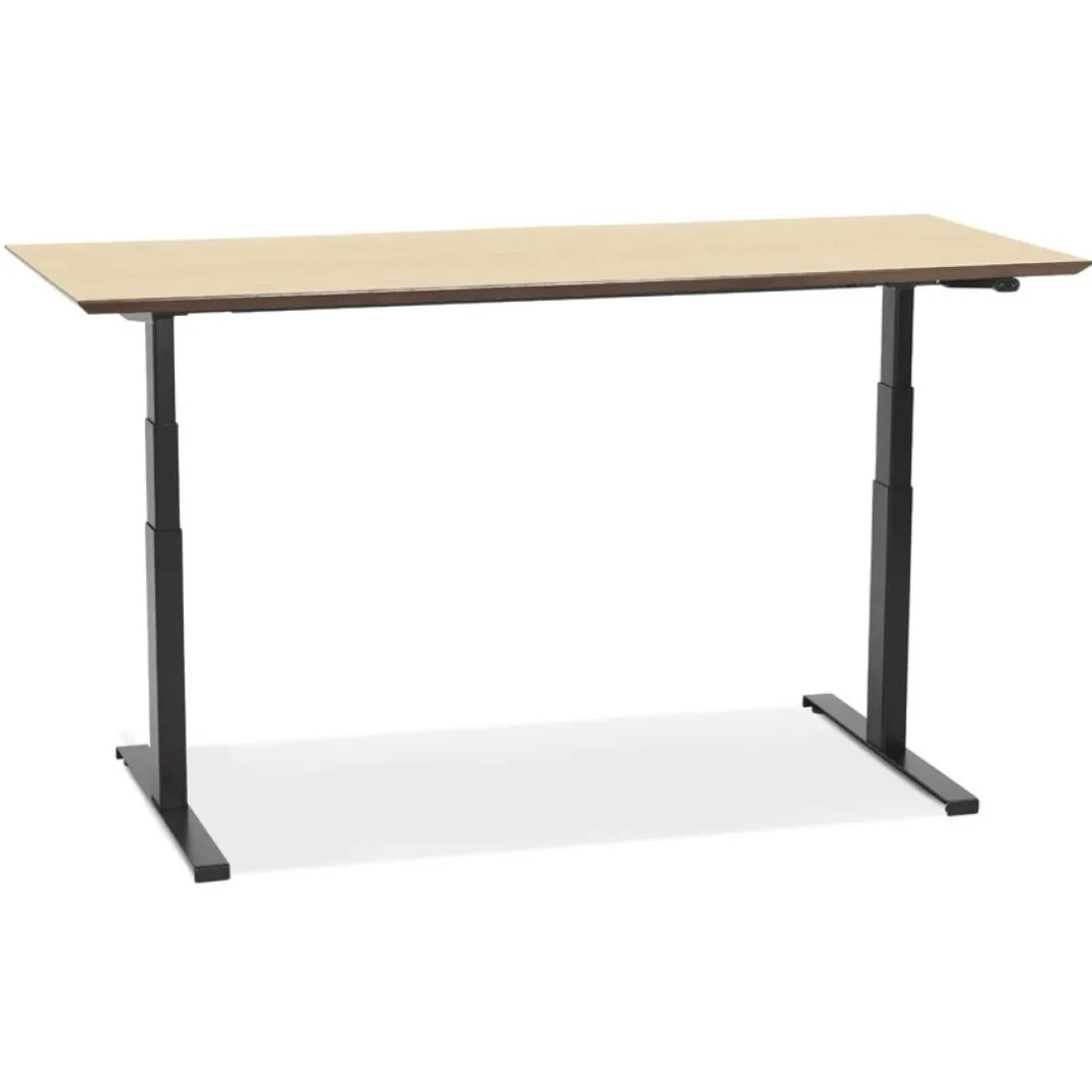 Bureau assis-debout électrique 'BIONIK'avec plateau en bois finition naturelle et pied en métal noir
