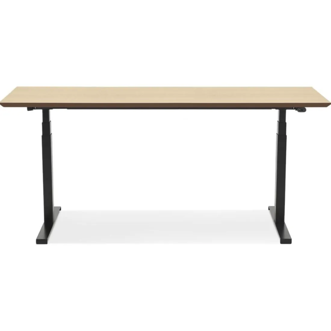 Bureau assis-debout électrique 'BIONIK'avec plateau en bois finition naturelle et pied en métal noir