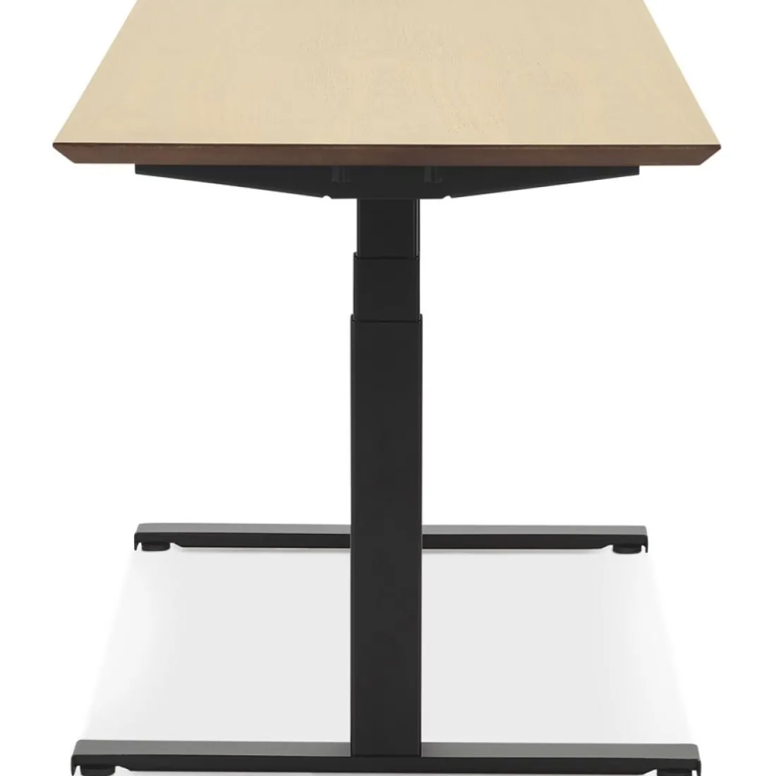 Bureau assis-debout électrique 'BIONIK'avec plateau en bois finition naturelle et pied en métal noir