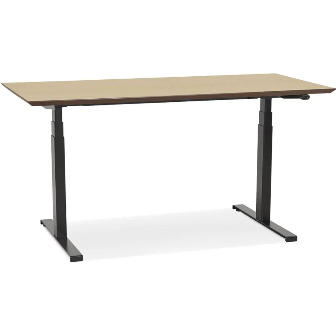 Bureau assis-debout électrique 'BIONIK'avec plateau en bois finition naturelle et pied en métal noir