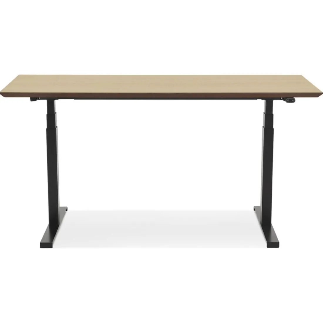 Bureau assis-debout électrique 'BIONIK'avec plateau en bois finition naturelle et pied en métal noir