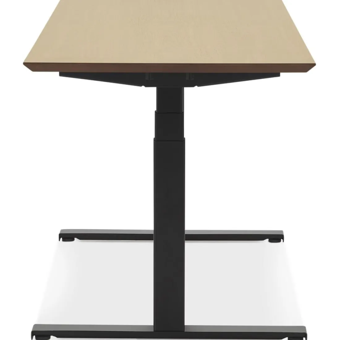 Bureau assis-debout électrique 'BIONIK'avec plateau en bois finition naturelle et pied en métal noir